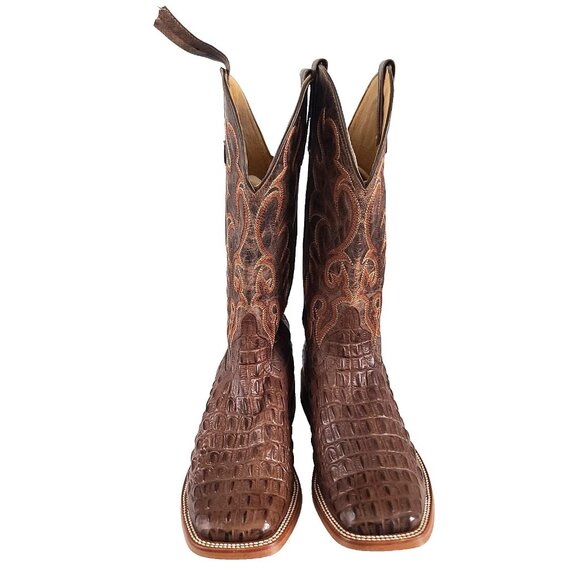Horse Power Mens Nile Croc Print Western Boots Sq Toe Sz 10.5D Brown HP1070 FLAW main image 6